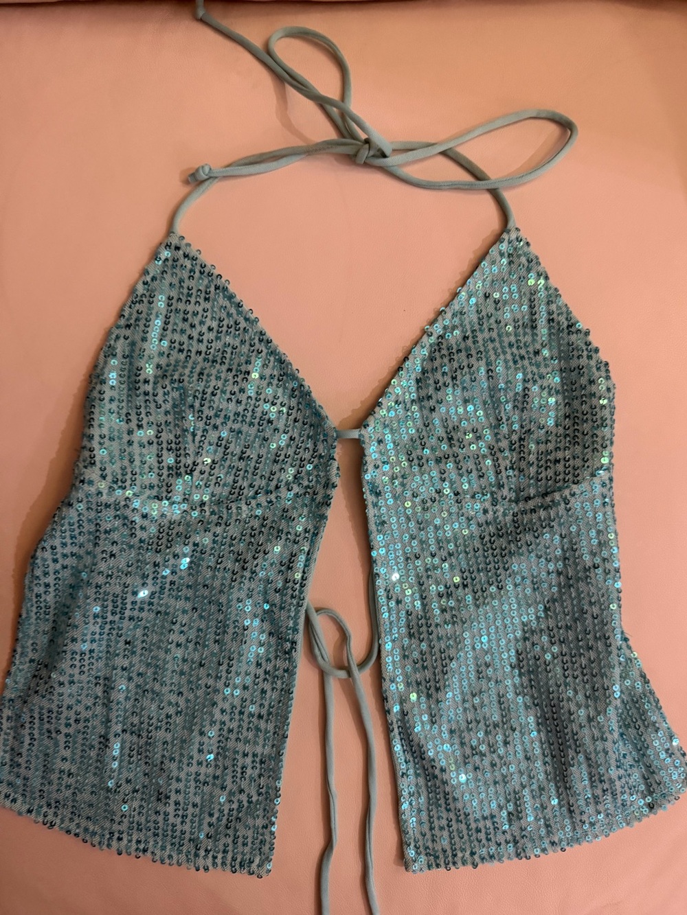 Motel Rocks Blue Sequin Halter Top